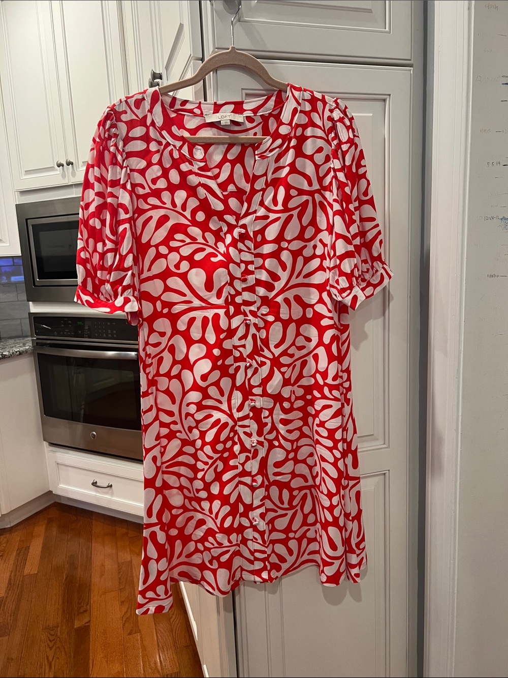 LOFT Red & White Patterned Short Sleeve Tunic